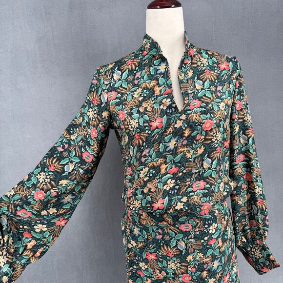 Vintage Addenda Polyester Floral Skirt Blouse Matching Set Womens 8/10 Green - Picture 7 of 11